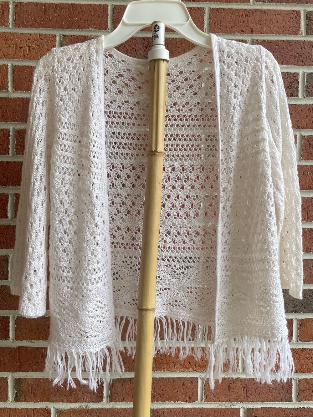 Y2K Boho Chic Faded Glory Crochet Fringed Cardigan